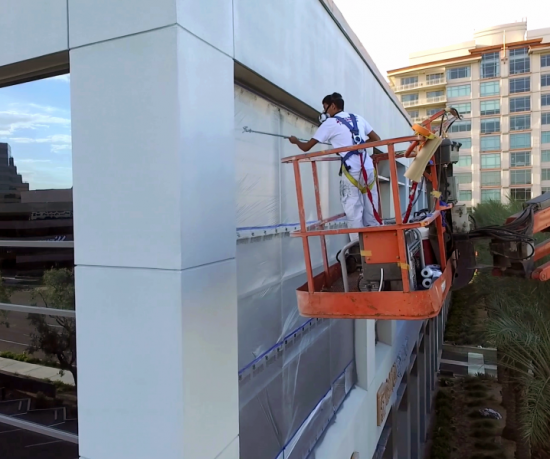 Exterior Commercial Painting of Office Building Corner.